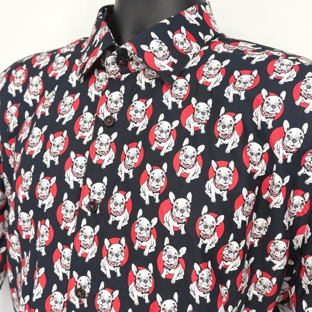 Maceoo Paris Galileo Puppy Black French Bulldog Button Up Shirt Men's XL